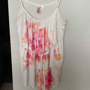 White Tank with Colorful Flowers